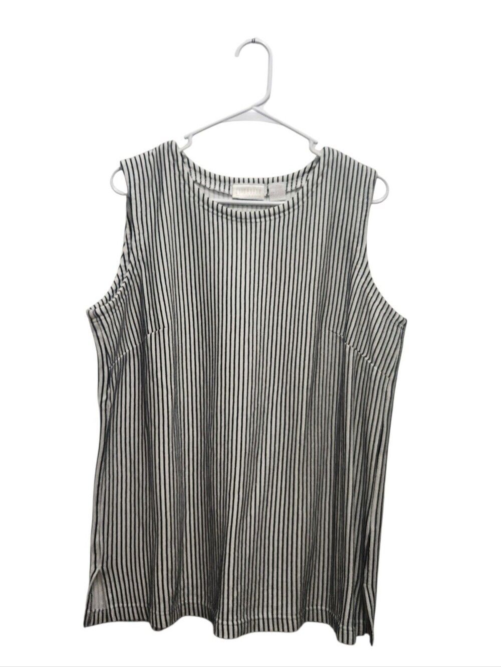 Elisabeth by Liz Claiborne Black and White Striped Cotton Tank Top Size Plus 1X
